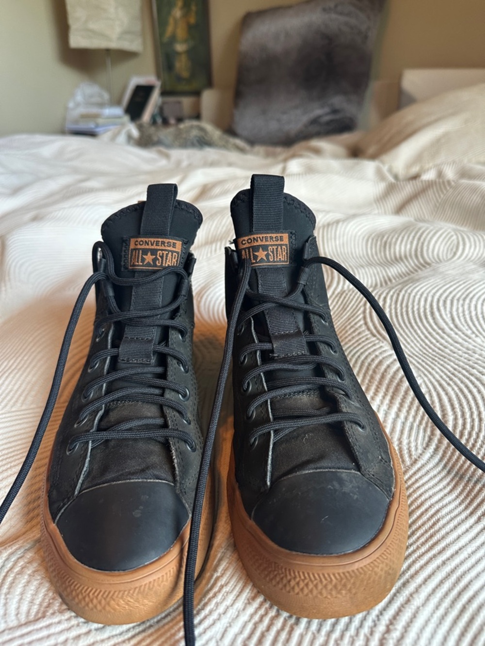 Converse High Top Sneakers in Black with Gum Rim